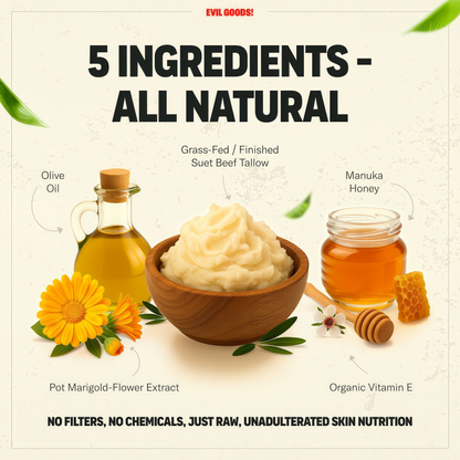 Whipped Beef Tallow and Manuka Honey Moisturizer for Skin, Face, Lips, Body - Unscented